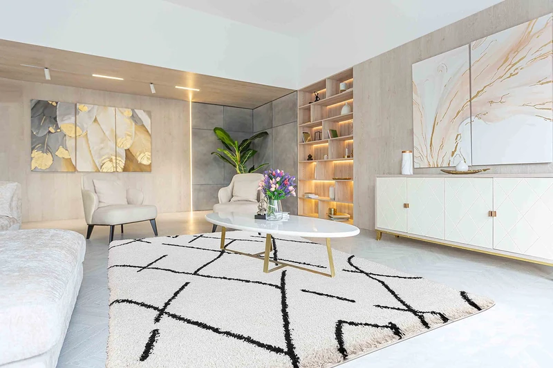 Serdim Rugs Morrocan Berber Living Room Scandi Shaggy Area Rugs, Stone, 200x290cm (6'7"x9'6")