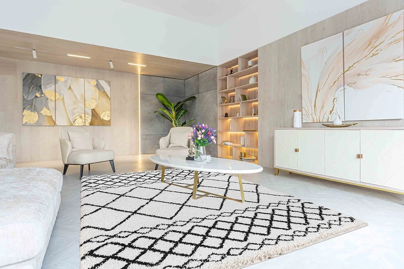 Serdim Rugs Morrocan Berber Living Room Mixed Diamond Geometric Design Shaggy Area Rugs, Stone, 200x290cm (6'7"x9'6")