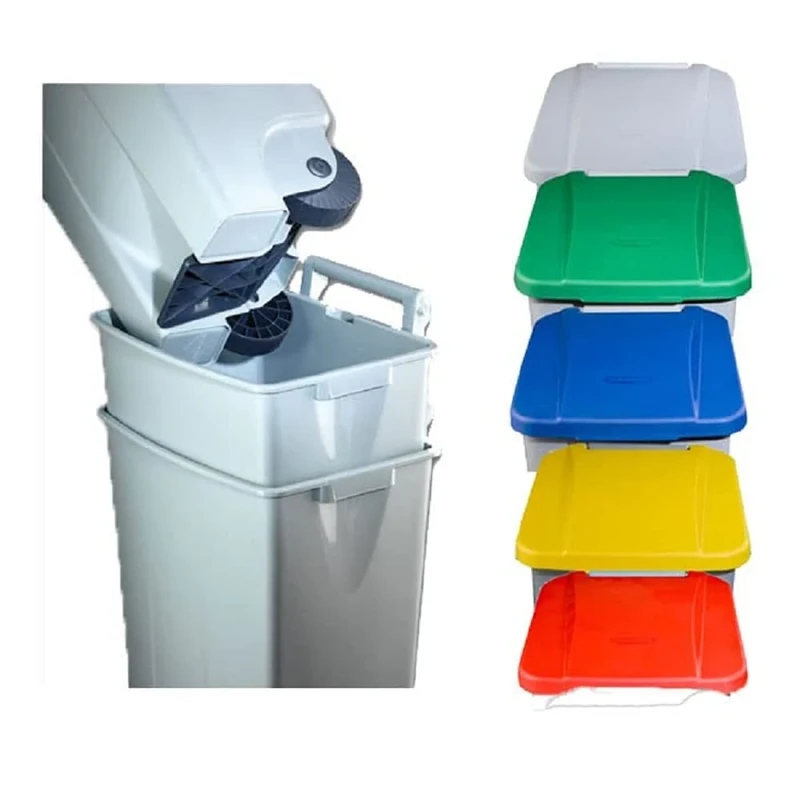 MOBILE PEDAL RECYCLING BIN - 60L - 490X380X700MM - YELLOW LID - 1 BIN