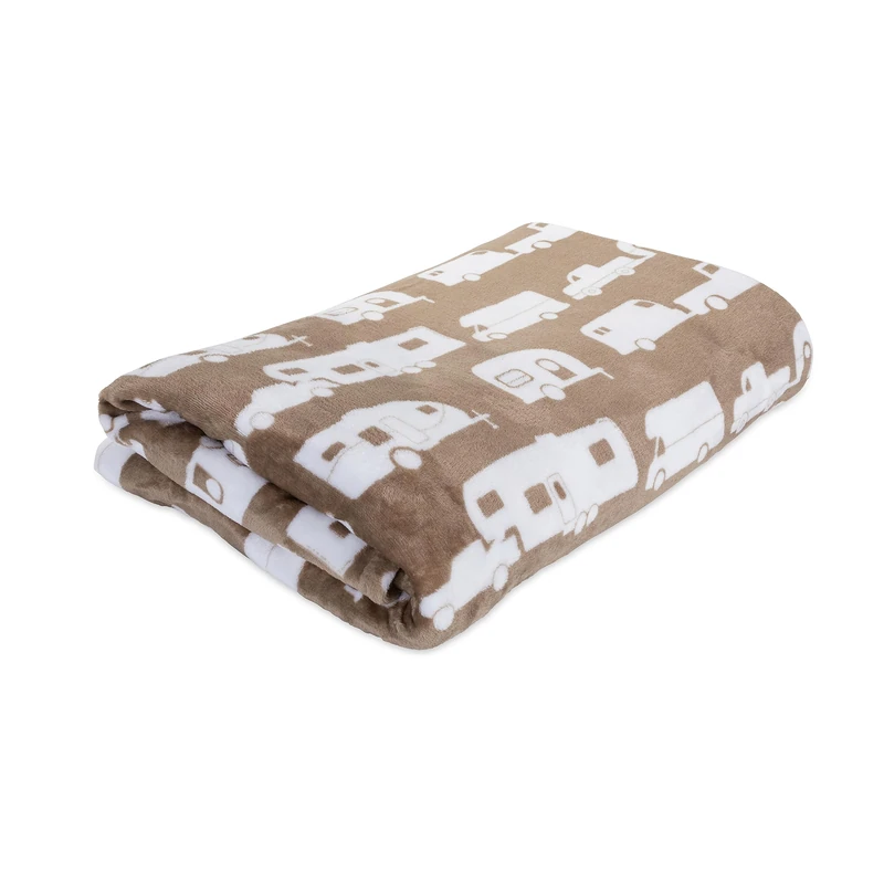 Camco Life is Better at The Campsite Plush Fleece Blanket | Queen-Sized Blanket Measures 90-inches (L) x 90-inches (W) | Greige (53126) - Image 1