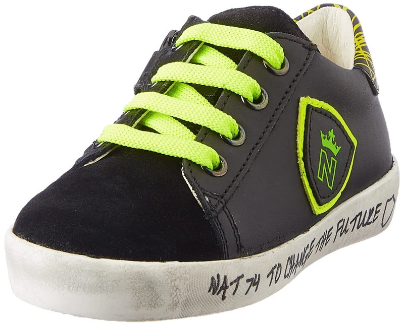 Naturino Boys' Korey 2 Zip Gymnastics Shoes, Black Black Yellow Fluo, 4 UK Child