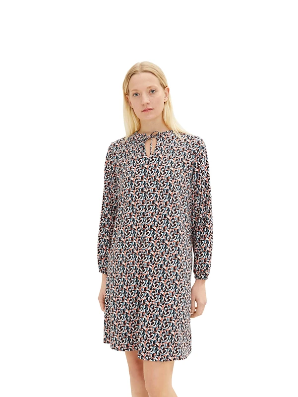 Tom Tailor Ladies Dress with Ruffle Detail 1034824, 30719 - Small Abstract Shapes Design, 36