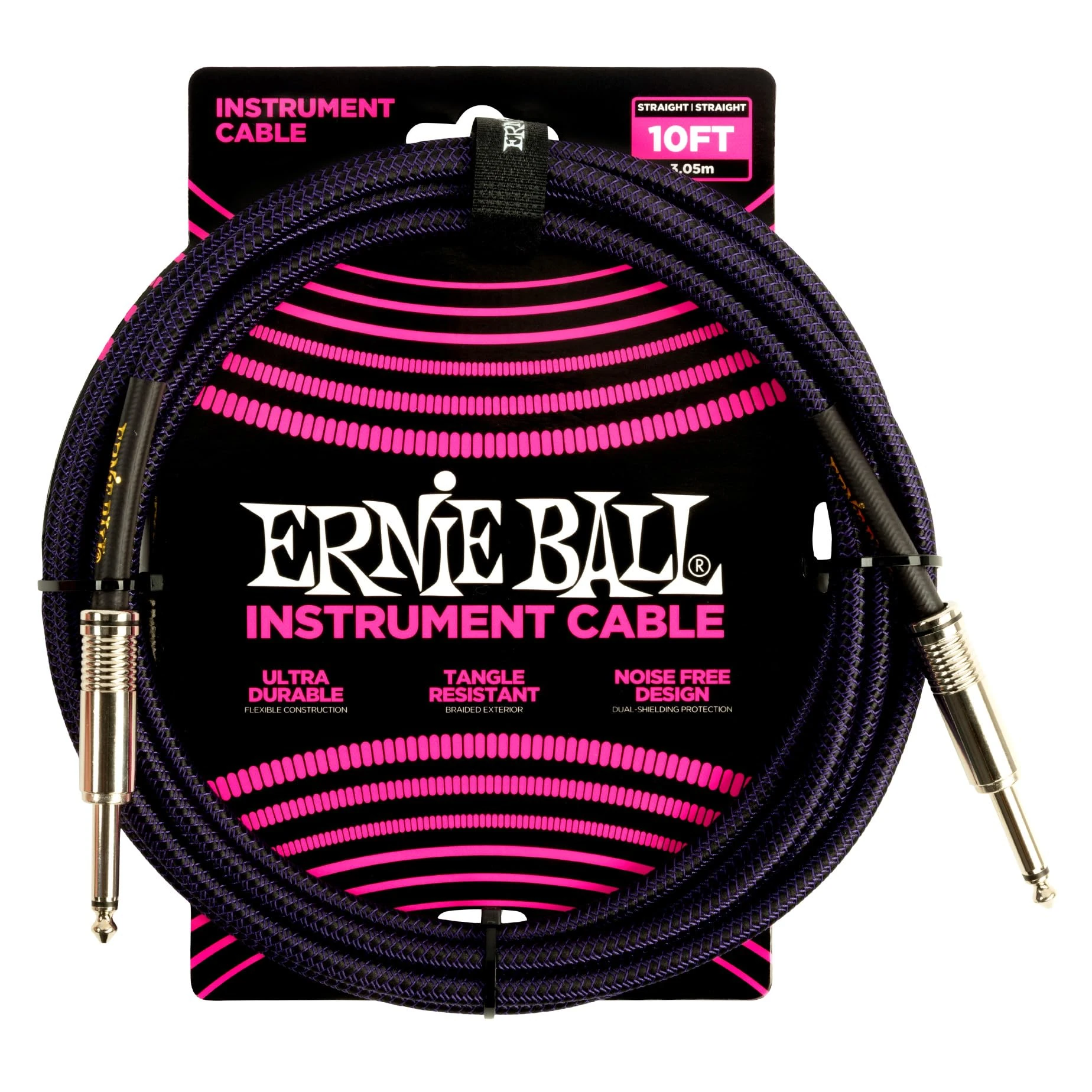Ernie Ball 10' Braided Straight/Straight Instrument Cable - Purple Black