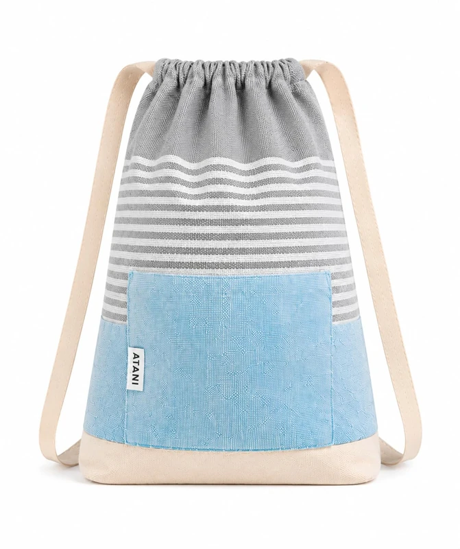 ATANI Turkish Oversized Beach Towel Backpack 2 in 1 Quick Drying Sand Free Thin Large Beach Towel Bag Travel 100% Organic Cotton Blanket Pool Swimming Accessories for Adults Gifts (Grey x