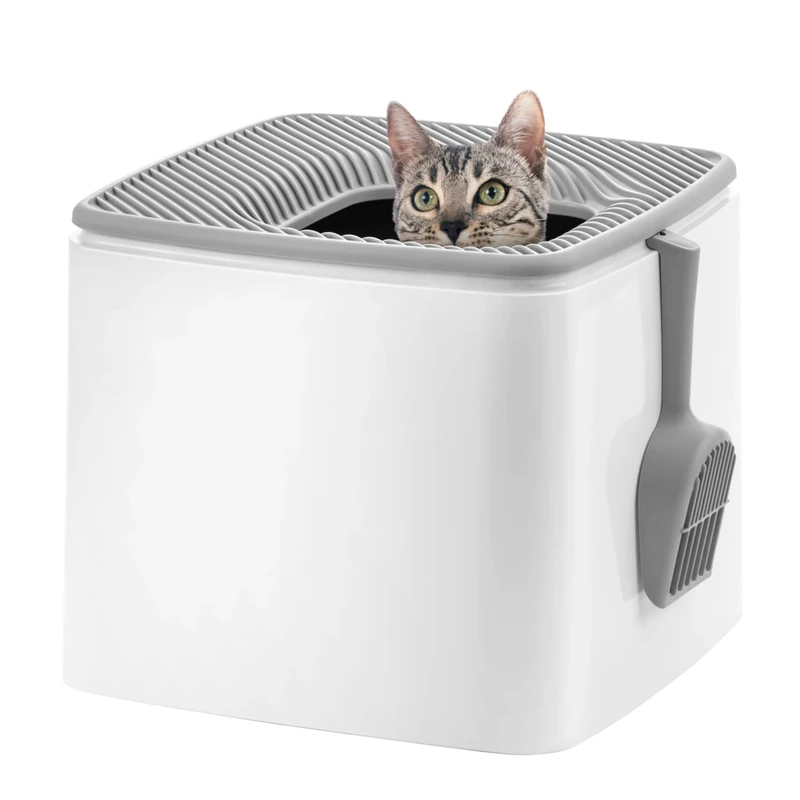 IRIS USA Premium Top Entry Cat Litter Box PRCL-SQ, White