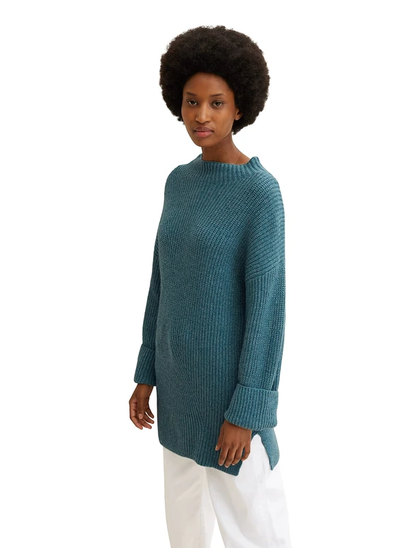 TOM TAILOR Ladies Knitted Jumper with Stand-Up Collar 1034069, 30669 - Pastel Teal Melange, X-Small
