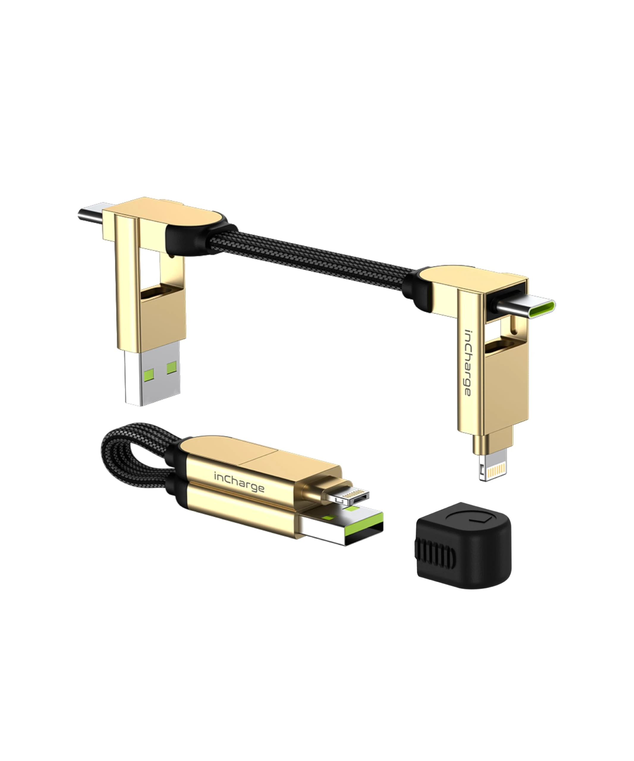 Rolling Square InCharge X - USB C Charger Cable, Lightning Cable for Smartphone, Universal Cable Charger 6 in 1, USB Plug, Gold, 100W