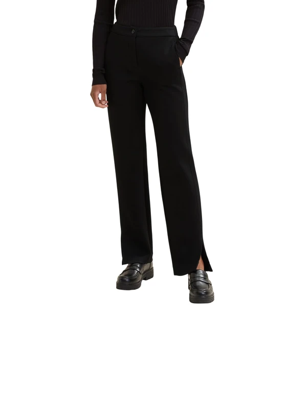 TOM TAILOR Ladie's 1034542 Fabric Trousers with Slit, 14482-Deep Black, 34W / 32L
