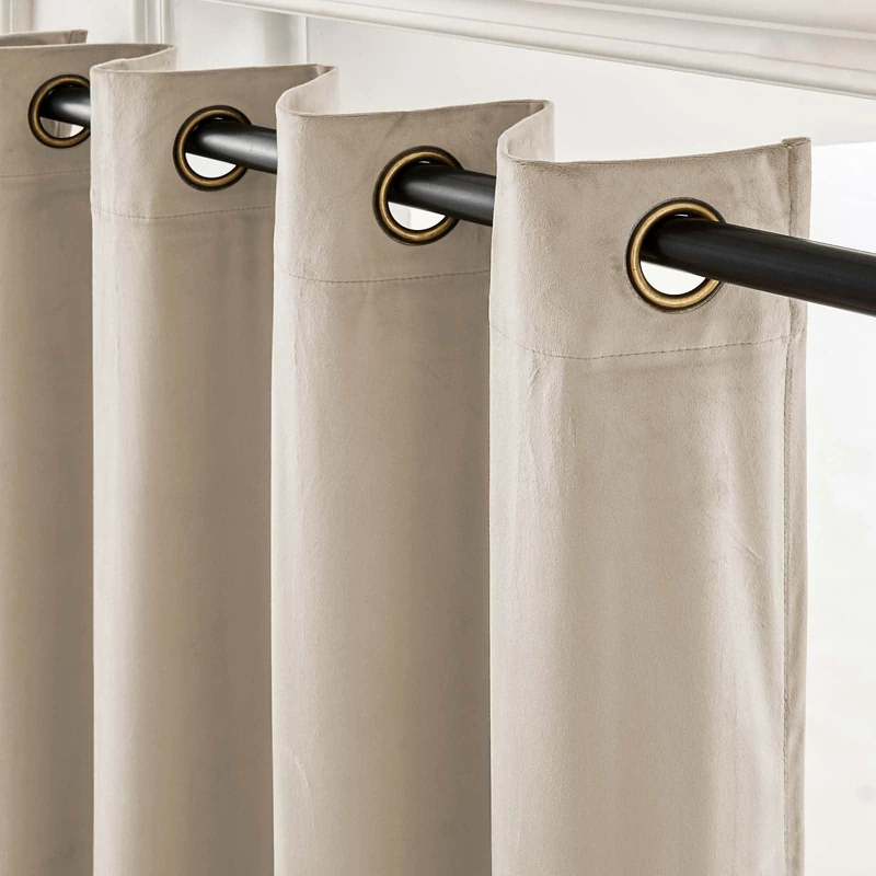 Lazzzy Velvet Curtains Beige 90 Inch Long - Thermal Insulated Drapes for Bedroom Living Room, Darkening Noise Reducing Soft Luxury Window Treatments, Grommet 2 Panels