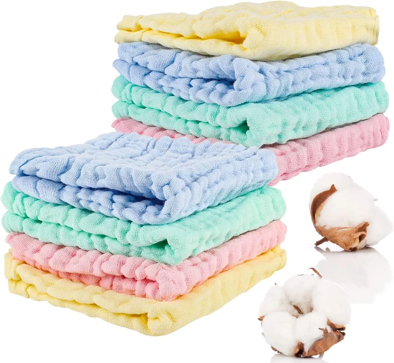 Lanjue 8-Pack 6-Layer 12x12 Muslin Squares - Reusable Baby Towels
