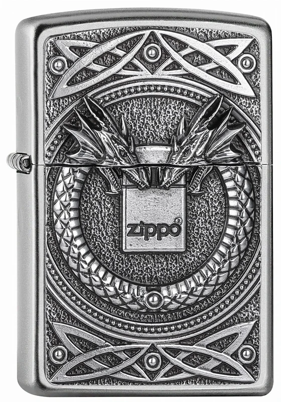 Zippo Windproof Lighter, Dragons With Zippo Design – Satin Chrome, Emblem – Refillable, Reusable, Windproof Design – Comes in Gift Box – Made in USA