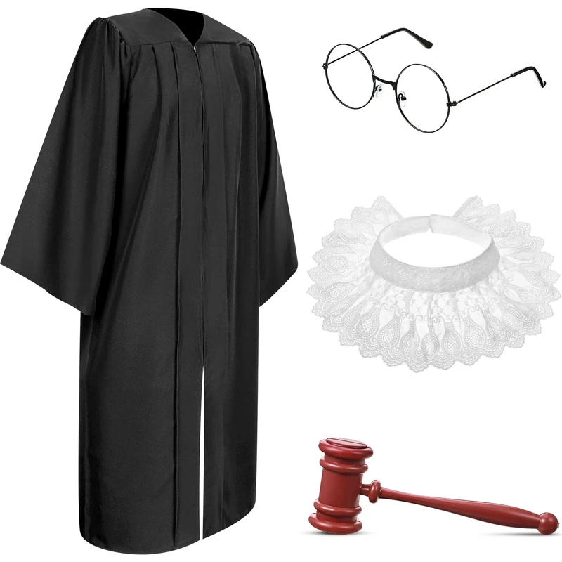 Yahenda 4 Pcs Judge Costume Accessory Judge Robe Lace False Collar Plastic Gavel Round Glasses for Halloween Cosplay Party Favor, As Picture Shows, Adult size