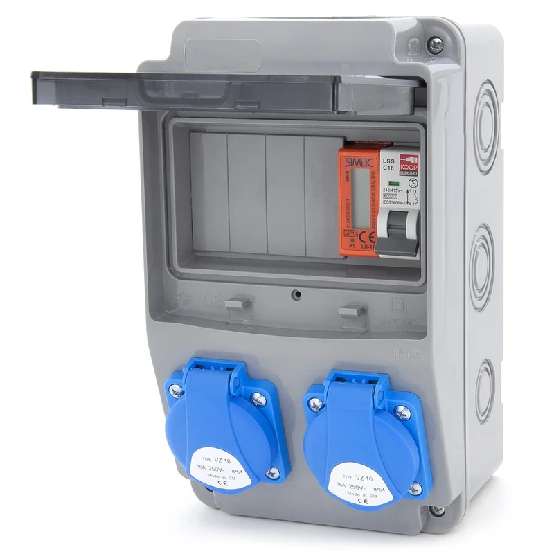 Construction site power distributor 6NO 2 x 230 V + LS and FI wired (2 x 230 V + 1 x LS C16 + MID) power supply meter