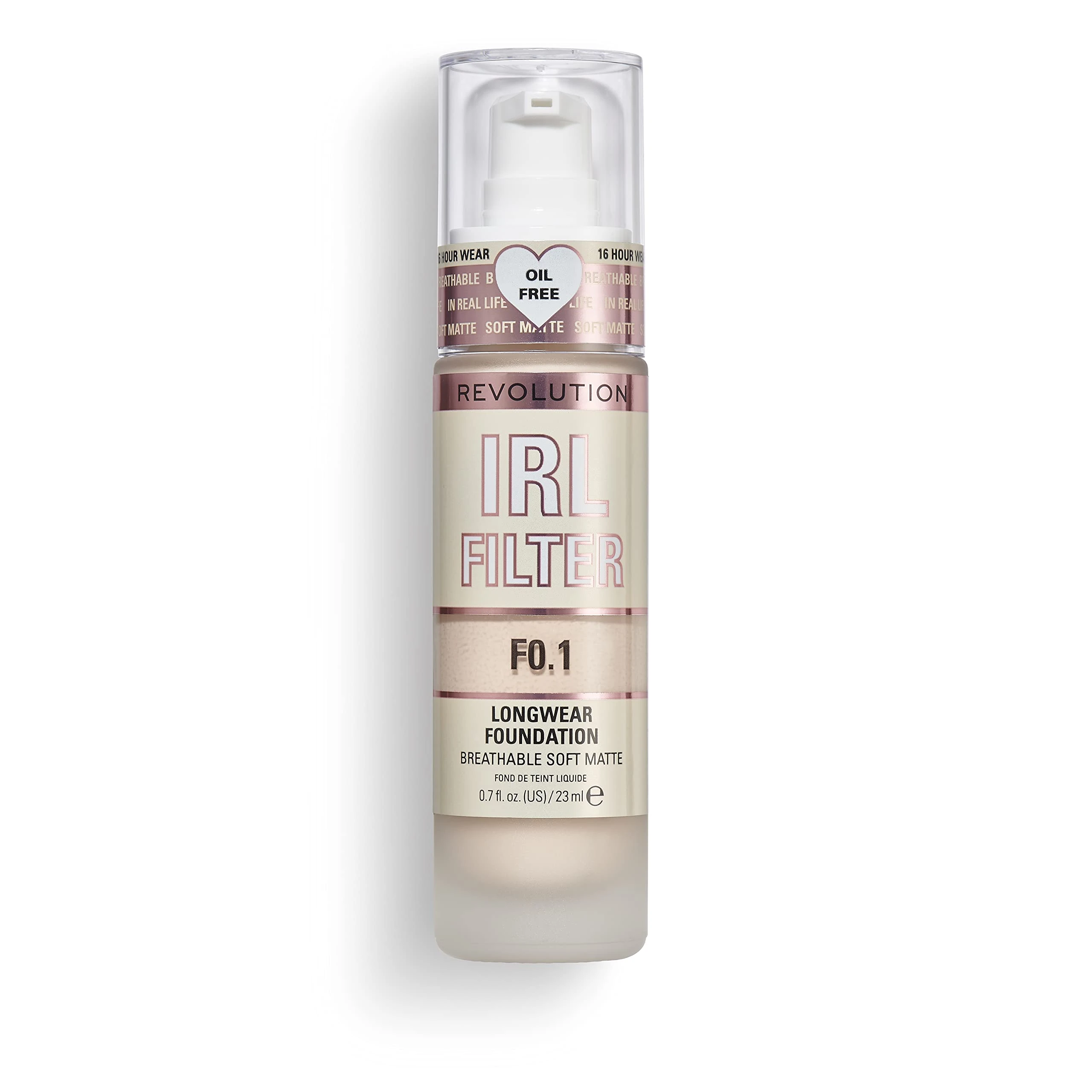 Revolution Beauty London IRL Filter, Longwear Foundation, Medium to Full Coverage, Matte Finish, 16 Hour Wear, F0.1, 23ml