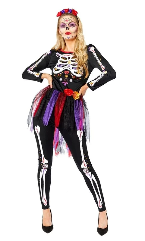 amscan 9914956 - Women's Day of the Dead Skeleton Adults Halloween Fancy Dress Costume Size: 18-20