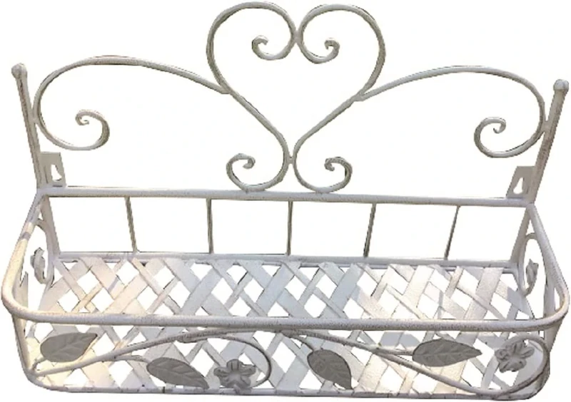 Vigor Flower Holder Wrought Iron Planter 1 Floor Wall or Support, Antique White