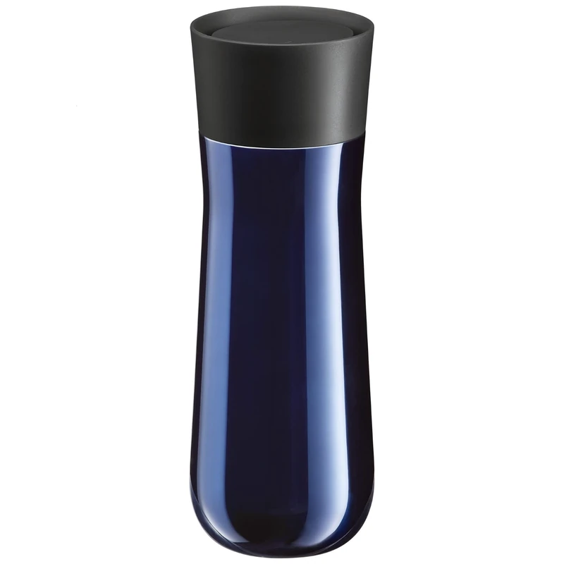 WMF Impulse Insulated Mug 350 ml, Thermal Mug with Automatic Lock, 360° Drinking Opening, Keeps Drinks Hot for 8 Hours / 12 Hours Cold, Blue