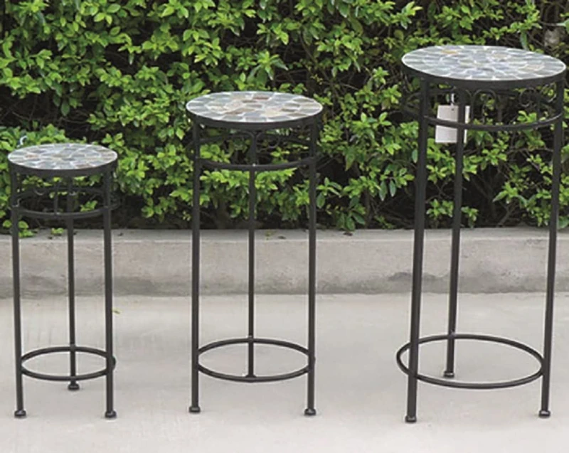 Vigor Black Wrought Iron Flower Holder 3 Pcs Round Stools - Image 1