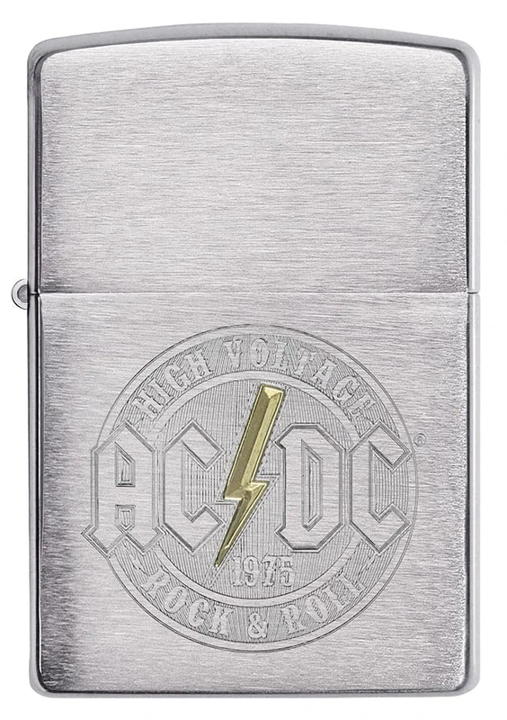Zippo Windproof Lighter - ACDC, Brushed Chrome, Laser Engrave - Refillable - Reusable - Windproof Design - Gift Box - Made in USA