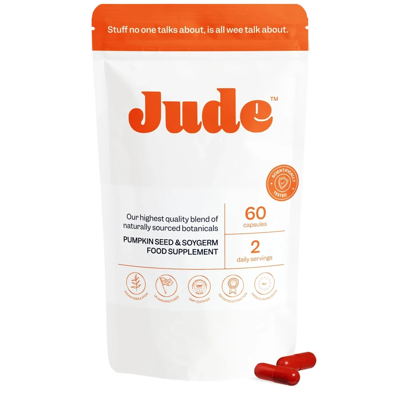 Jude Bladder Health Tablets As Seen On Dragons' Den, Science-Backed Supplement, Nourish Your Pelvic Floor, Made in The UK, Vegan & Gluten Free, Pumpkin Seed Extract & Soy Germ Extract, 60 Capsules