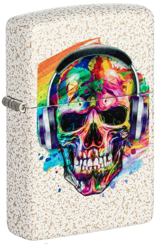 Zippo Windproof Lighter, Skull Headphones Design – Mercury Glass with Colour Image – Refillable, Reusable, Windproof Design – Comes in Gift Box – Made in USA
