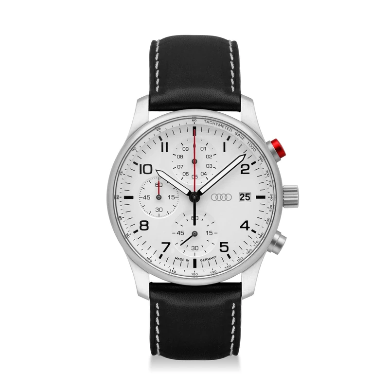 Audi collection Men's Chronograph Silver and White Ring Watch 3102200100, Silver, Strap - Image 1