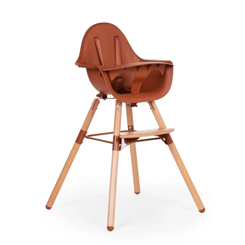 CHILDHOME, Baby/Child High Chair, Evolutive, from 6 Months up to 6 Years, Height Adjustable, 5 Point Harness, Many Accessories, Compatible with Evolu Baby Newborn Seat, Beechwood, Evolu 2, Terracotta