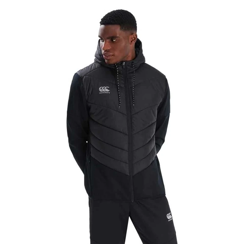 Canterbury Men's Hybrid Jacket V2 | Thermal Regulation | Water Resistant Insulated Jacket, Black/Gunmetal Grey, XL