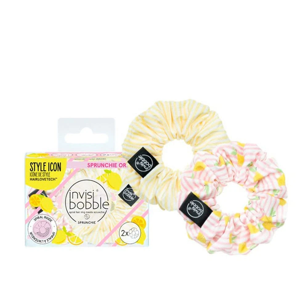 invisibobble Fruit Fiesta #GNTM Hair Scrunchie Pastel I 2 x Pink and Yellow Hair Bobbles for Girls and Women I Scrunchies Striped I Designed in The Heart of Munich