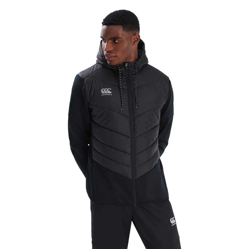 Canterbury Men's Hybrid Jacket V2 | Thermal Regulation | Water Resistant Insulated Jacket, Black/Gunmetal Grey, M