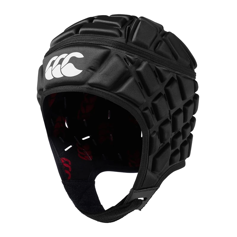 Canterbury Unisex Raze Rugby Headguard, Scrum Cap, Full Coverage, Soft-Edged Chin Strap, Designed Holes Aid Ventilation, Foam Padding Headguard, Black/True Red, S