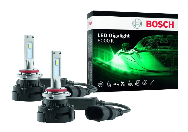 Bosch HB4 LED Gigalight - Automotive Headlamps - 12V 30W, Cool White 6000K - Set of 2 LED Bulbs - Off-Road Use Only