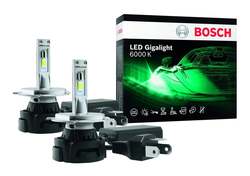 Bosch H4 LED Gigalight - Automotive Headlamps - 12V 30W, Cool White 6000K - Set of 2 LED Bulbs - Off-Road Use Only