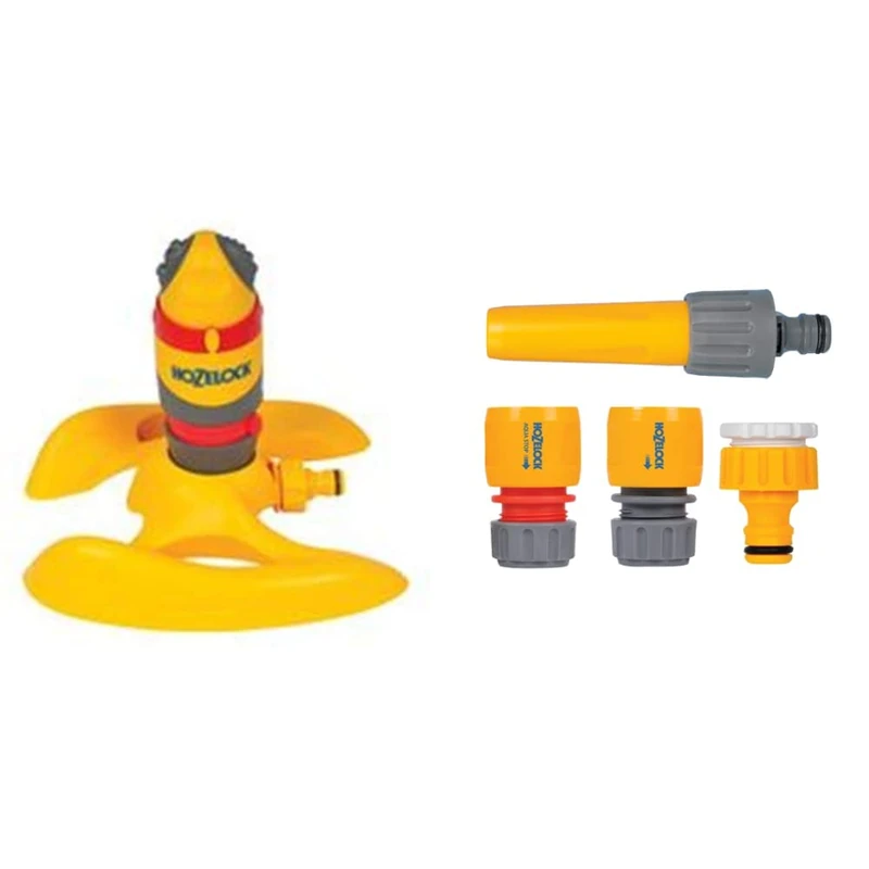 Hozelock 2336 0000 Round Sprinkler Pro 314m² & HOZELOCK 2352 Hose Fitting Starter Set - Image 1