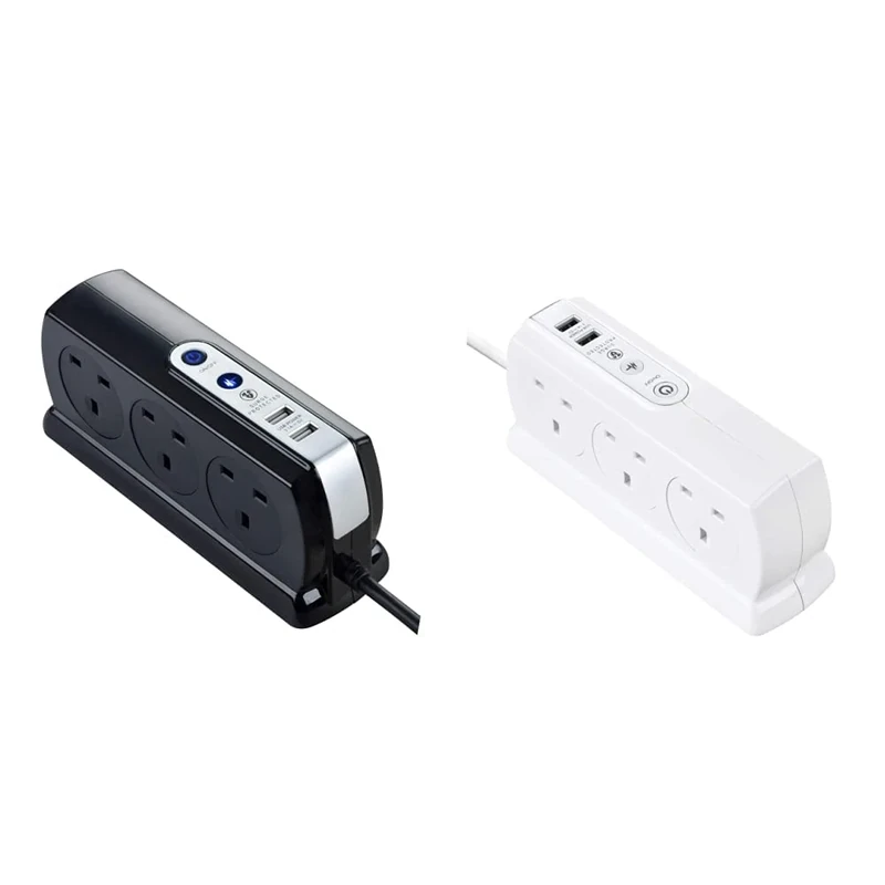 Masterplug SRGDSU62PB-MP Six Socket Switched Inline Power Surge Protected Extension Lead with Two USB Charging Ports & SRGDSU62PW-MP Heavy Duty Six Socket Switched Surge Protected Extension Lead