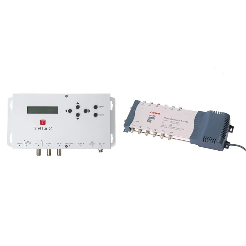 TRIAX 300128 HD MODULATOR WITH HDMI LOOP THROUGH.& Labgear Distribution Amplifier with IR Bypass, LDL212R RED Compliant 2 Input 12 Output mains powered DigiLink Amplifier