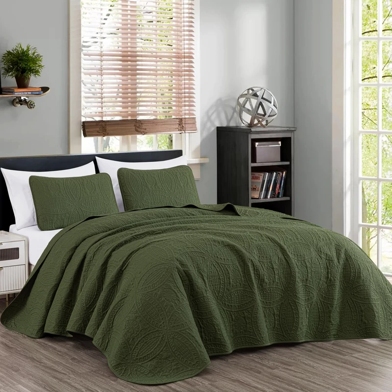 Chezmoi Collection Austin 3-Piece Oversized Bedspread Coverlet Set (King, Cypress Green)