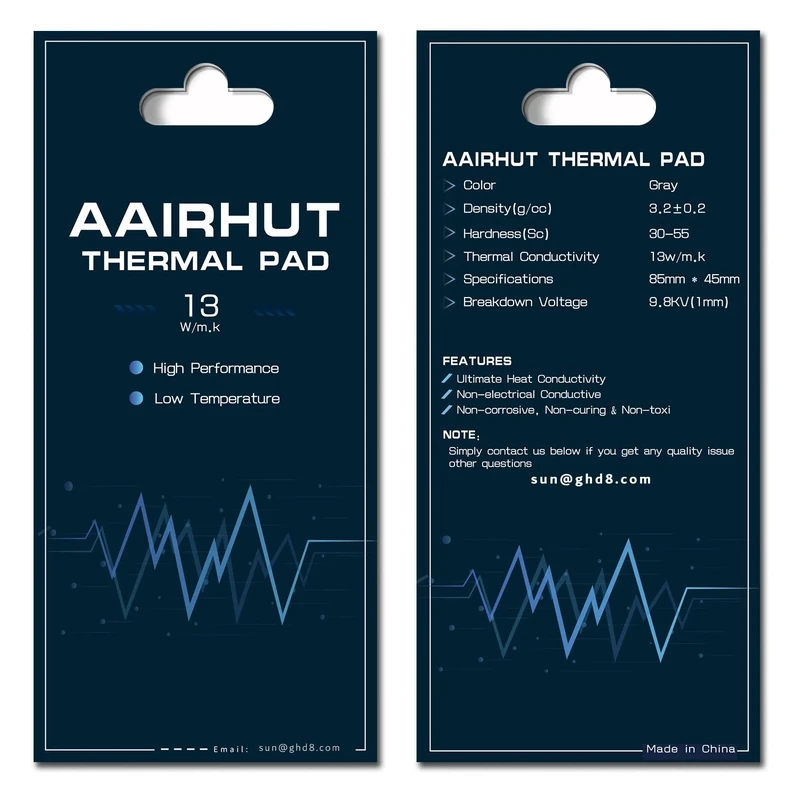 Aairhut Thermal Pads 13W/mK, 85 x 45 x 1mm Silicone Cooling Heatsink Thermal Pad GPU Non Conductive Heat Resistance with Dual Self-Adhesive Films for PC, SSD M.2, PS4, CPU LED & More