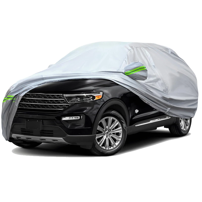 TUCAREST 6-Layers Premium Full Car Cover Hard Shell Zipper Design Waterproof All Weather Weatherproof UV Sun Protection Snow Dust Storm Resistant Outdoor with Straps (Fit for SUV/MPV 201-211 Inches)