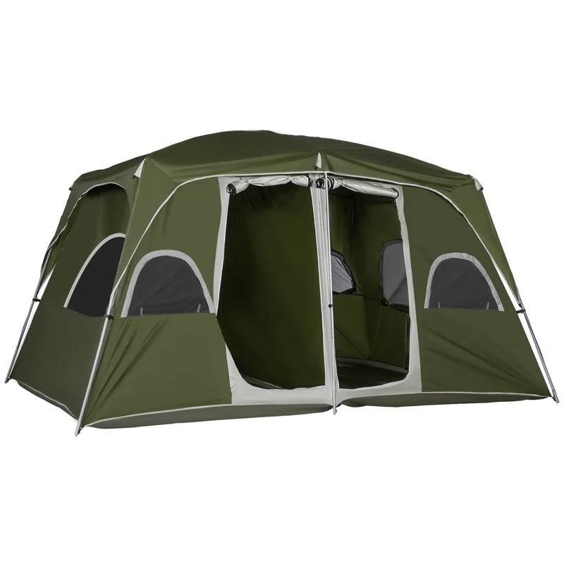 Outsunny Camping Tent, Family Tent 4-8 Person 2 Room Easy Set Up, Green - Image 1