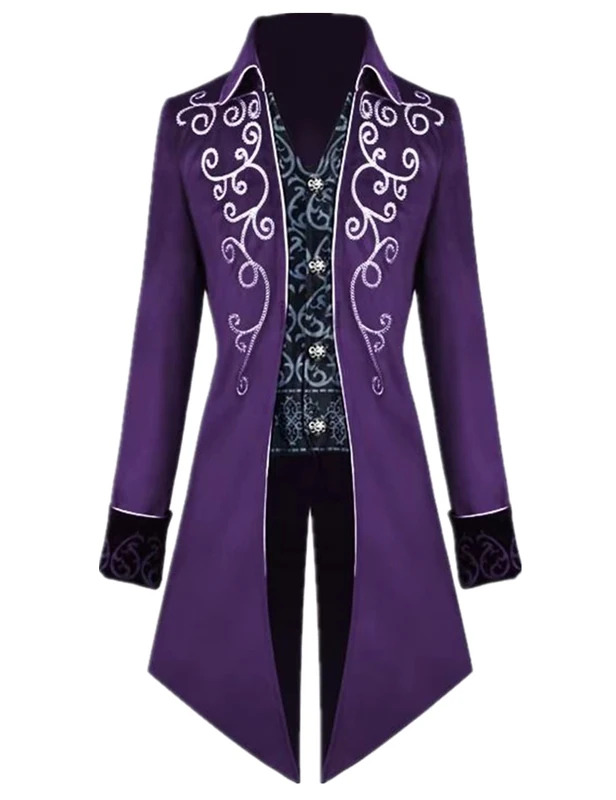 Crubelon Men's Steampunk Vintage Tailcoat Jacket Gothic Victorian Frock Coat Uniform Halloween Costume (Purple, XXL)