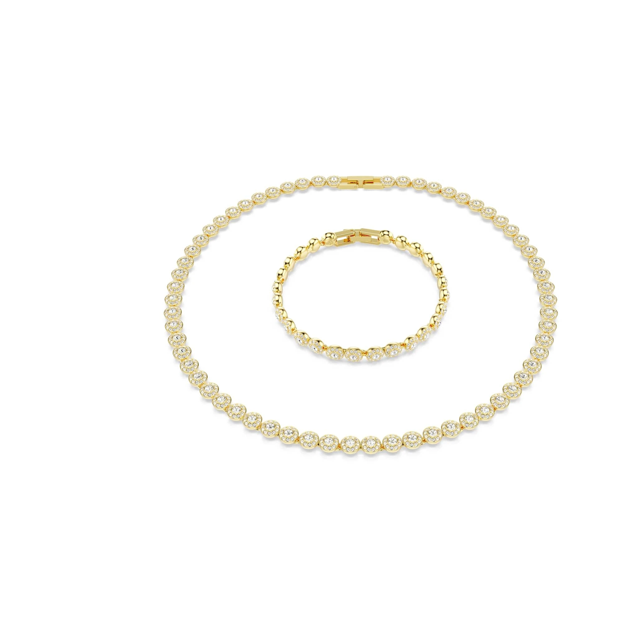 Swarovski Una Angelic Jewellery Set, Necklace & Bracelet with Clear Round-Cut Crystals in a Gold-Tone Finished Setting, Part of the Una Angelic Collection