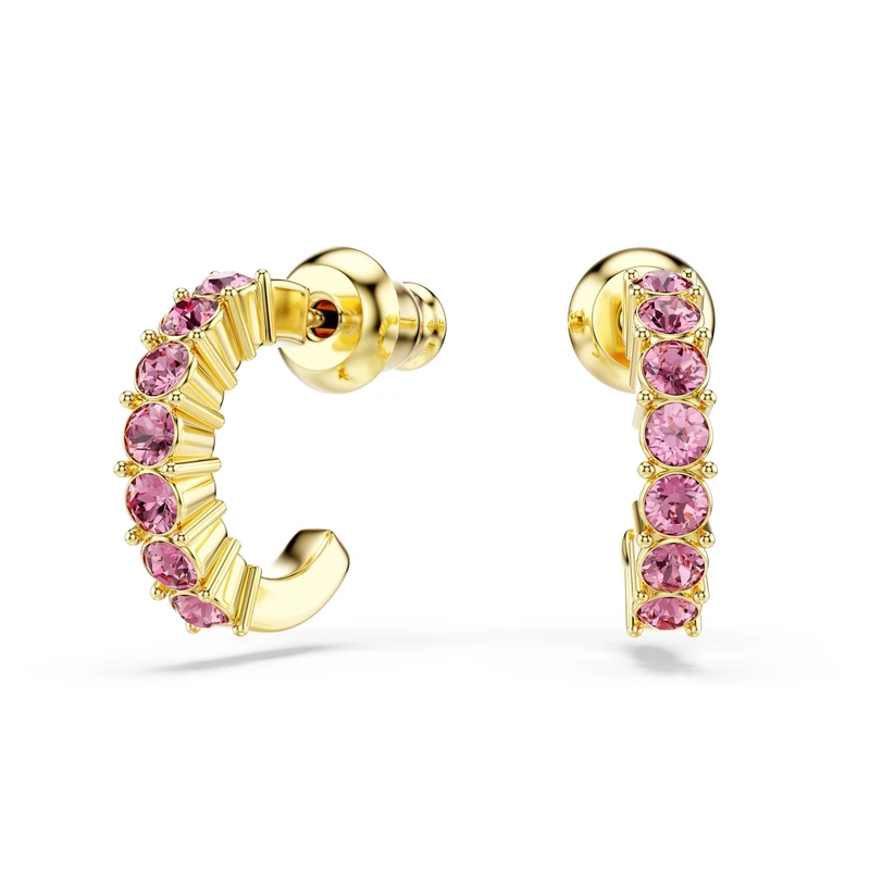 Swarovski Mini Hoop hoop earrings, Round cut, Pink, Gold-tone plated
