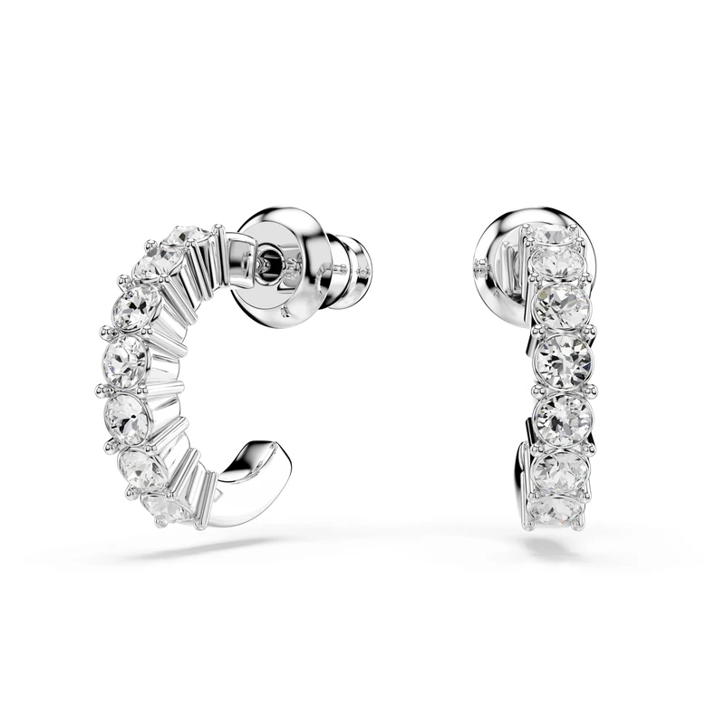 Swarovski Mini Hoop hoop earrings, Round cut, White, Rhodium plated
