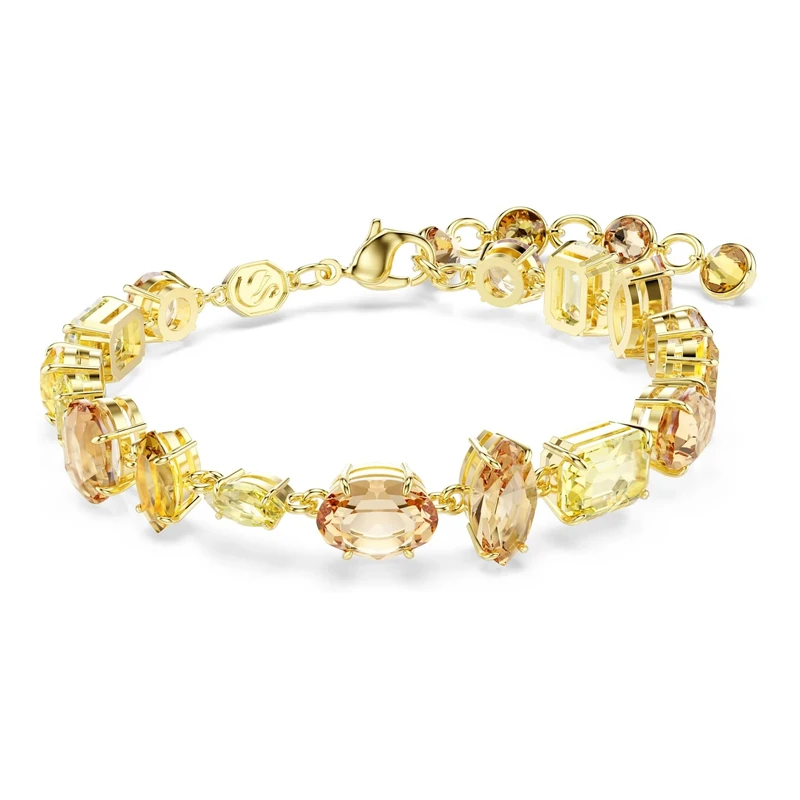 Swarovski Gema Bracelet, Yellow and Amber Mixed-Cut Crystals in a Gold-Tone Finished Setting, Part of the Gema Collection