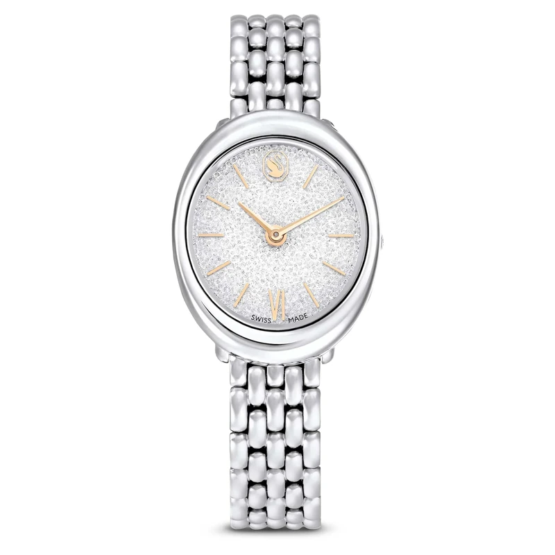 Swarovski Imber Oval Watch, Swiss-Made & Water-Resistant Stainless Steel Wristwatch in a Silver-Tone Finish with Clear Crystals and Metal Bracelet Strap, Part of The Imber Collection