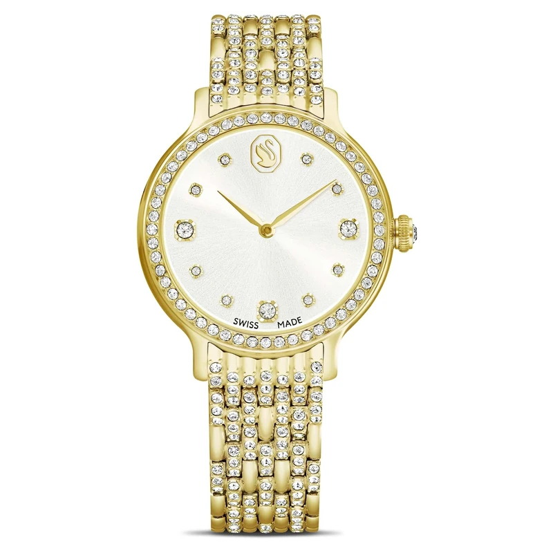 Swarovski Imber Watch, Swiss-Made & Water-Resistant Stainless Steel Wristwatch in a Gold-Tone Finish with Clear Crystals and Metal Bracelet Strap, Part of The Imber Collection