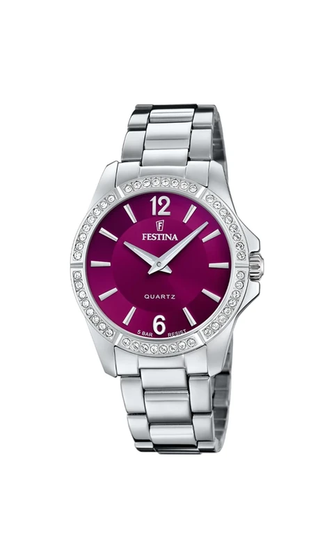 Festina 32020955 Women's Analogue Quartz Watch, Silver-Bordeaux, One Size, Bracelet