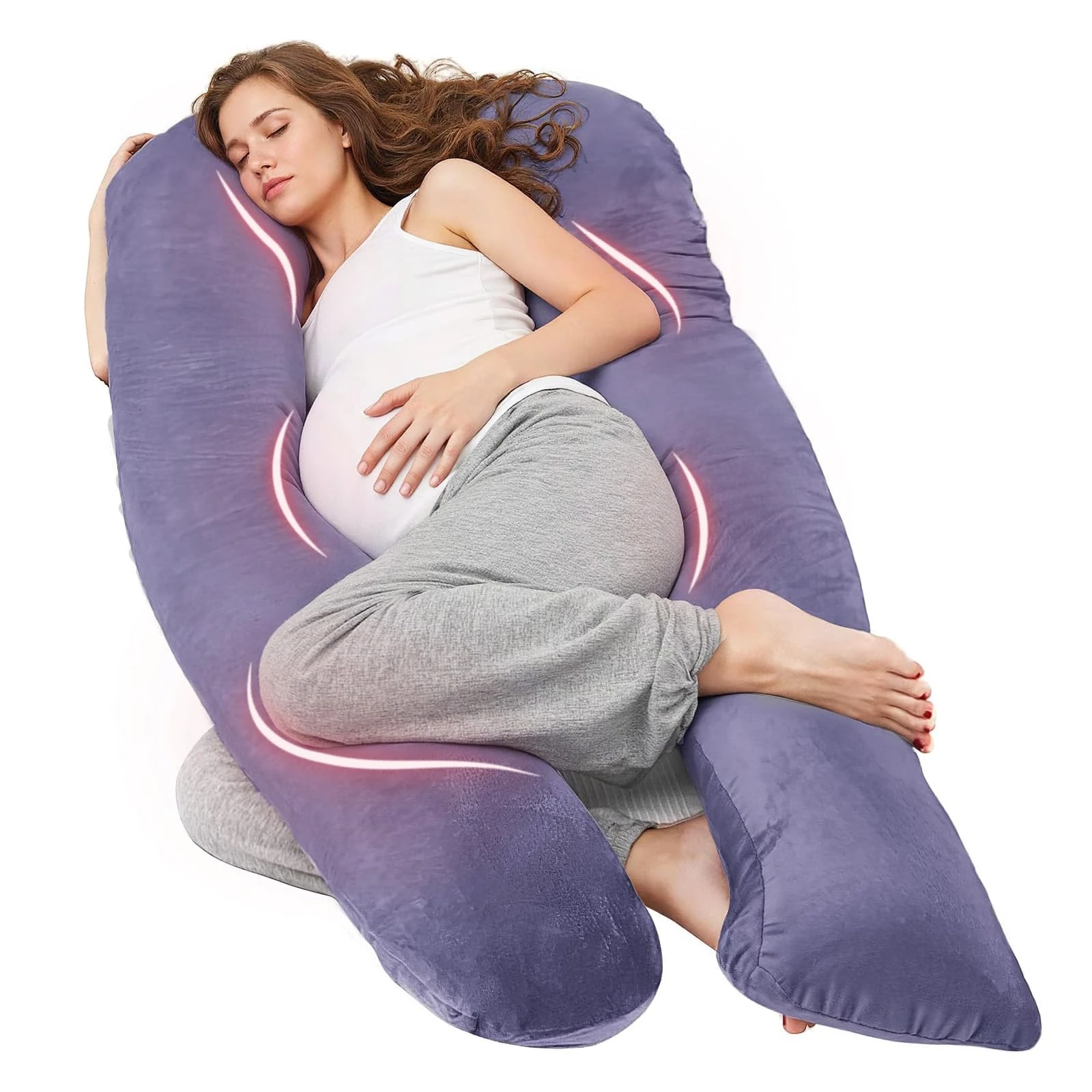 Nuliie Pregnancy Pillow for Sleeping, U Shaped Full Body Pillow Pregnancy Pillows, Maternity Pillow Support for Back, Hips, Legs for Pregnant Women, With Washable Velvet Cover (Purple)
