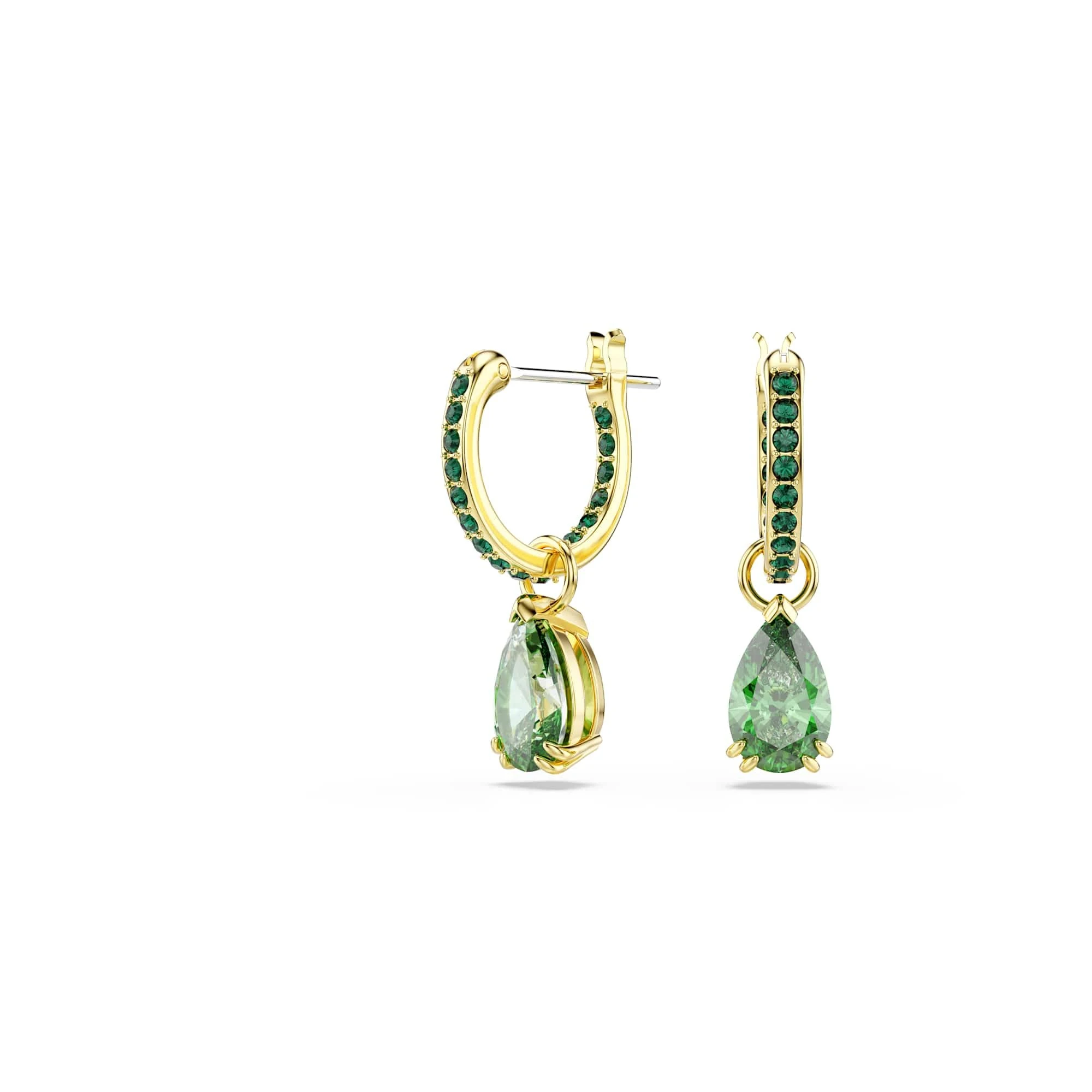 Swarovski Attract Drop Earrings, Green Pear-Cut and Round-Cut Crystals in a Gold-Tone Finished Setting, Part of the Swarovski Attract Collection
